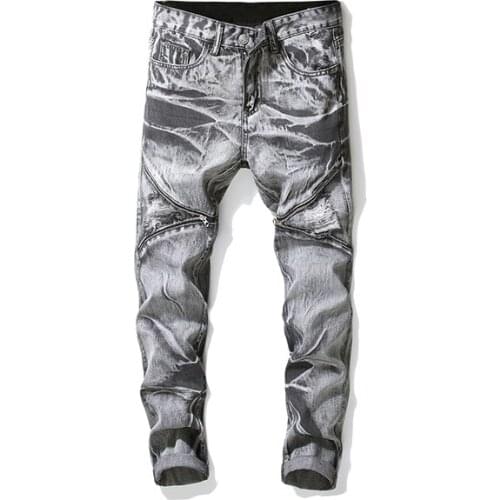 2021 New Mens vintage tie and dye slim straight jeans Trendy plus size holes ripped distressed denim pants Blue Gray black