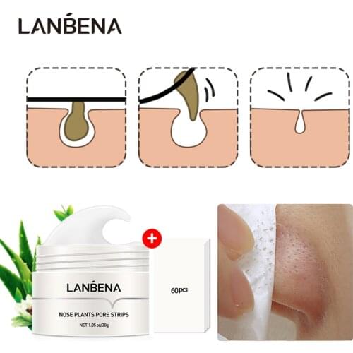 LANBENA 60pcs Blackhead Remover Nose Peeling Masks Nose Pore Blackhead Deep Cleansing Facial Care Cream Skin Care