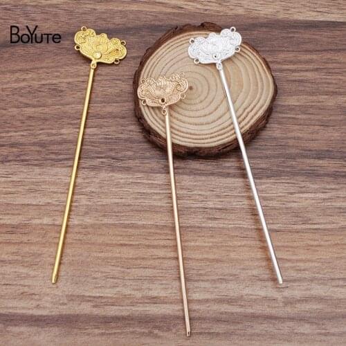 BoYuTe Wholesale (10 Pieces/Lot) Metal Alloy 20*28MM Flower Hair Stick Diy Jewelry Materials Vintage Hair Accessories