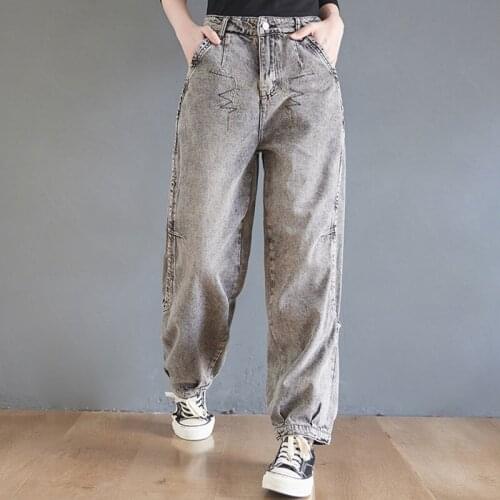 Women High Waist Casual Boyfriend Jeans New Arrival 2021 Spring Vintage Style Streetwear Loose Female Denim Harem Pants S3662