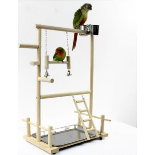 Parrot Playstands With Cup Toys Tray Bird Swing Climbing Hanging Ladder Bridge Wood Cockatiel Playground Bird Perches 53*23*36cm