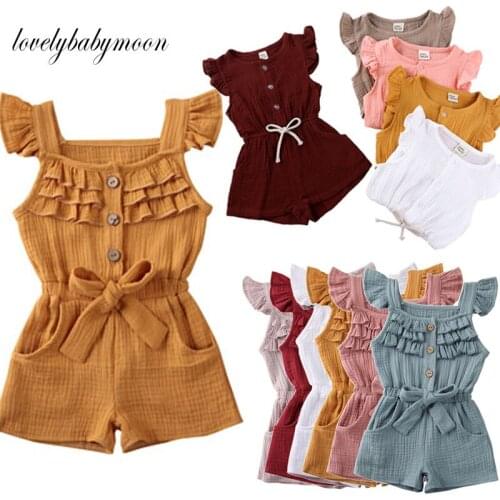 Cotton Linen Newborn Toddler Baby Girl Clothes Solid Romper Jumpsuit Playsuit Sunsuit Baby Summer Clothing Sleeveless Outfit