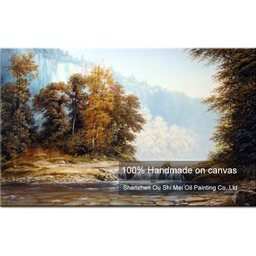 High Skills Artist Handmade High Quality Classical Landscape Oil Painting On Canvas Small Stream Tree Oil Painting Decoration