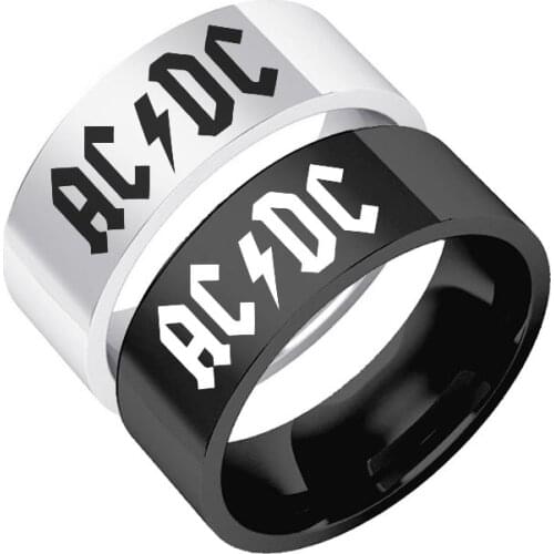 Fashion Trendy Retro Rock Band AC/DC Ring Stainless Steel Street Party Halloween Ring for Men and Women Rock/Punk Jewelry Gifts