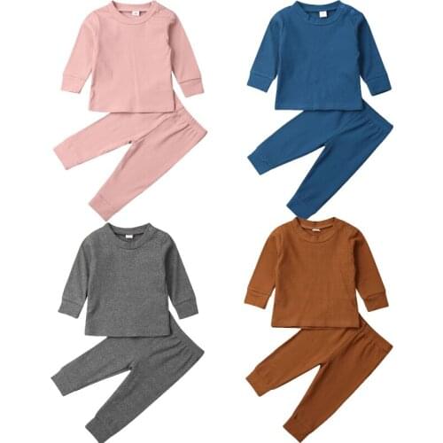 2PCS Newborn Baby Boys Girls Clothes Sets Solid Long Sleeve Pullover Tops +Pants Clothes Outfits Set