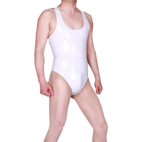 LinvMe Men Sexy PVC ONe-Piece Vest Body Shaper Bodysuit New Mirror Fashion Fitted Slim Sleeveless Solid Tight 2019 Summer