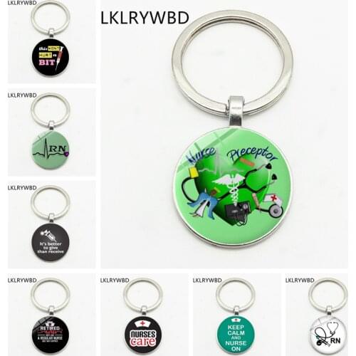 LKLRYWBD/Popular Creative Doctor Nurse Creative Keychain Save Life Glass Convex Keychain Badge Medical Manual Keychain Gift
