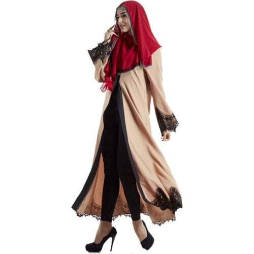 Muslim Cardigan Robe Casual Dubai Long-sleeved Womens Lace Printed Dress Spring Autumn New Middle East Arabian Loose Long Skirt
