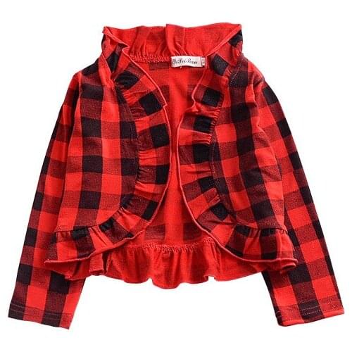 Spring and autumn boys and girls red Buffalo plaid girls ruffle coat