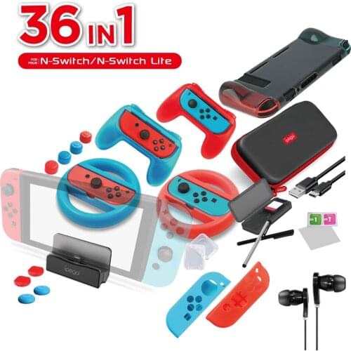 For Nintend Nintendo Switch 34 in 1 Game Accessories Set Black Blue Travel Carrying Bag Screen protection Case Charging Cable
