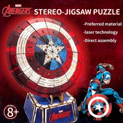 Disney Marvel US team shield desktop ornaments three-dimensional puzzle handmade wooden insert assembly educational leisure toys