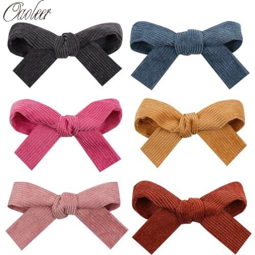 Oaoleer Hair Accessories 6 Pcs/Lot 3.5 Inch Corduroy Hair Clips for Girls Handmade Tiny Hairgrips Boutique Wholesale Hair Bows