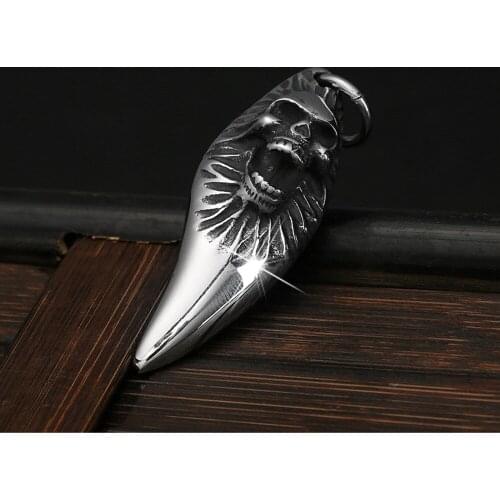 Skull Colmillos Pendant For Men Titanium Steel Necklace Silver Color Punk Vintage Jewelry
