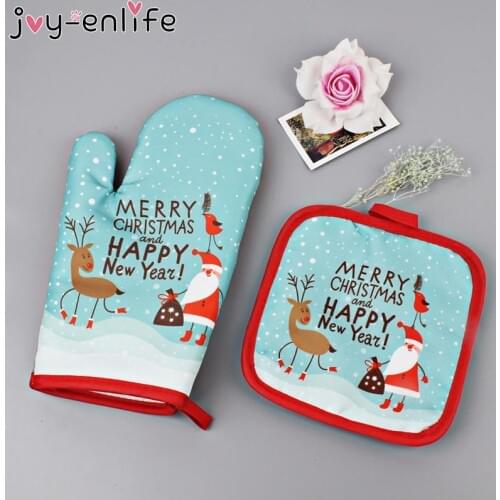 2Pcs/set hot Oven Mitts Baking Anti-Hot Gloves Pad Oven Microwave Insulation Mat Christmas Decoration Baking Kitchen Tools Xmas