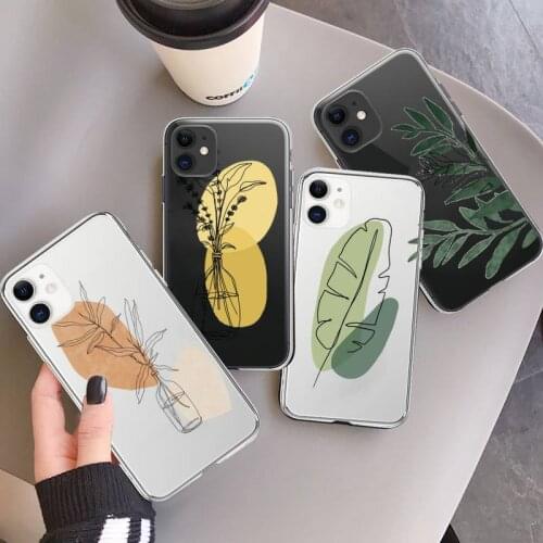 Simple Plum Blossom Leaf Aesthetic art Phone Case Transparent for iPhone 6 7 8 11 12 s mini pro X XS XR MAX Plus