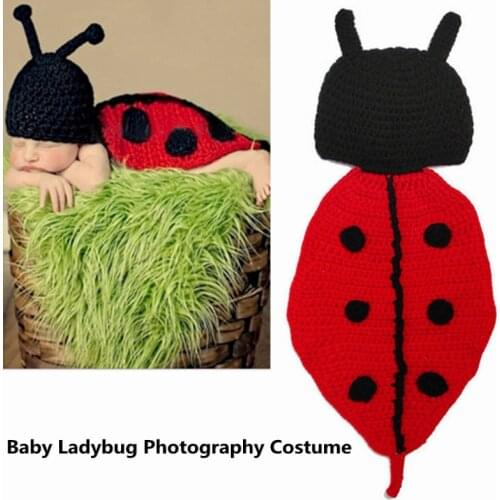 Newborn Photography Props Accessories Cute Baby Ladybug Handmade Crochet Clothing Knitted Ladybird Photo Props Baby Hat Cap