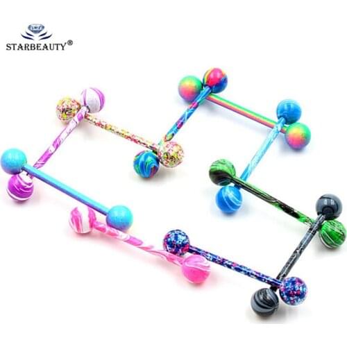 Starbeauty 10 pcs/lot Multicolored Barbell Tongue Piercing Tongue Ring Stainless Steel Nipple Rings Helix Piercing Body Jewelry