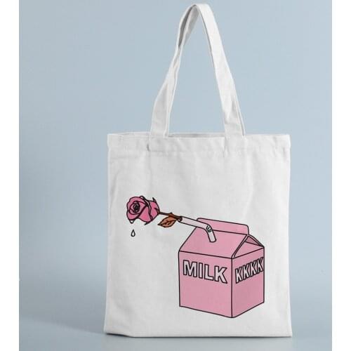 Strawberry Print Reusable Shopping Tote Canvas Women Shoulder Bag Students Teacher Book Travel Storage Bags Shopper