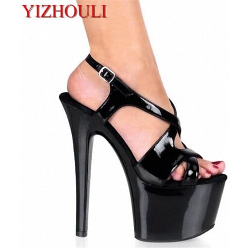 17cm high platform shoes with long heels, sexy ankle show, party runway, dancing shoes