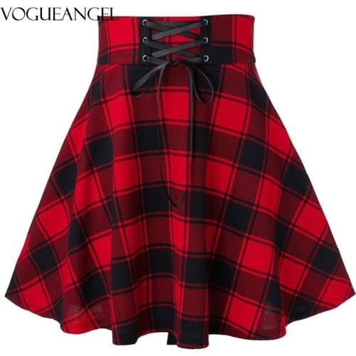 VOGUEANGEL Plaid Printed Grommet Chain Skirt Gothic Vintage Skirt Women A Line Skirt Casual Loose Streetwear Skirts Plus Size