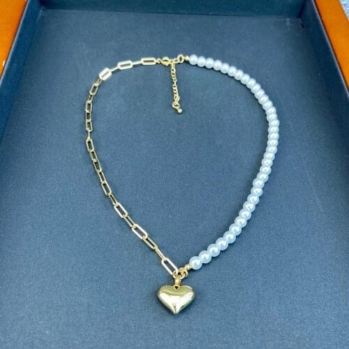 Top Quality Fashion White Pearls Luxcy Party Necklace Gold Color Chain Jewelry Heart Neckalce