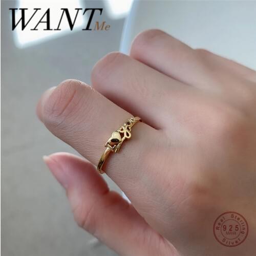WANTME Real 925 Sterling Silver Golden Couple Expression I Love You Opening Ring for Fashion Korean Anniversary Wedding Jewelry