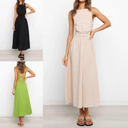 Euro American style dresses for women 2021 loose solid color casual suspender dress sexy open back elastic waist suspender skirt