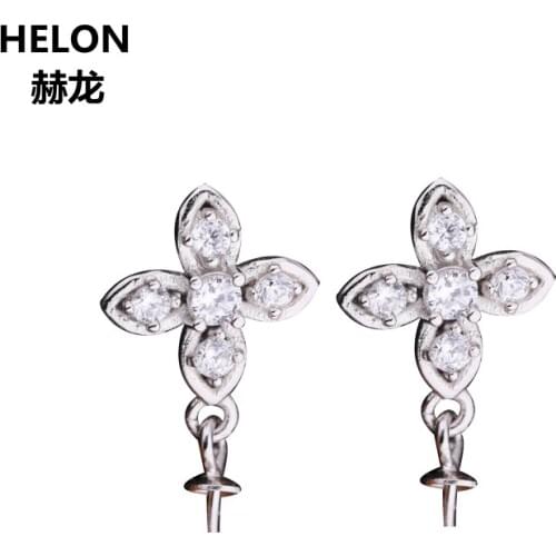 925 Sterling Silver Women Stud Earrings CZ 6-9mm Pearl or Round Bead Semi Mount Earrings Wholesale