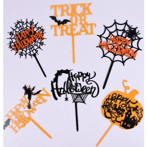 1pc Happy Halloween Spider Web Pumpkin Acrylic Cake Topper Cupcake Topper For Halloween Decoration Party Supplies Dessert Decor