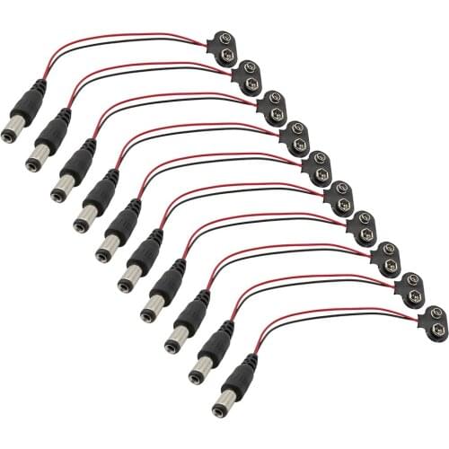 10Pcs/Lot T-Type 9V Battery Clips Connector 5.5x2.1mm DC Power Male Plug to Experimental 9V Battery Snap With 15CM Line Adapter