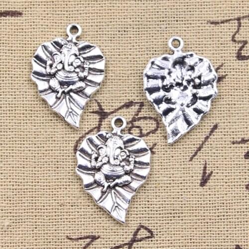 12pcs Charms Leaf Ganesha Buddha Elephant 25x18mm Antique Bronze Silver Color Pendants DIY Making Findings Tibetan Jewelry