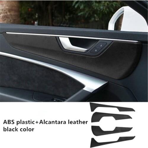 4pcs/lot ABS plastic+ Alcantara leather Car Inside door protection decoration cover for 2019 2020 AUDI A6 C8