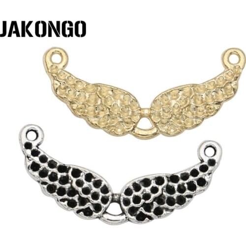 JAKONGO Antique Silver/Golden Color Angle Wings Connectors for Jewelry Making DIY Handmade Bracelet Accessories 30*15mm 6pcs