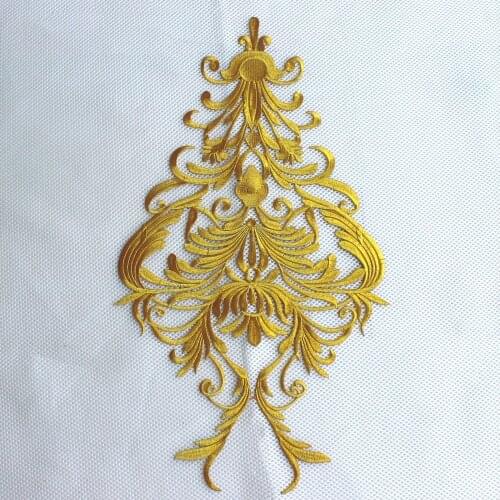 Iron On Appliques Gold Embroidery Flower Cosplay Costumes Garment Patches Embroidered Garment Trims Gold And Silver 50cm*28cm