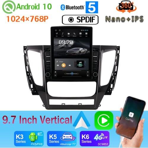 9.7" Vertical Style Car Media Player GPS DSP For Mitsubishi Pajero Sport Montero 2016-2020 Android 10 360 Camera PX6 4+64G Radio