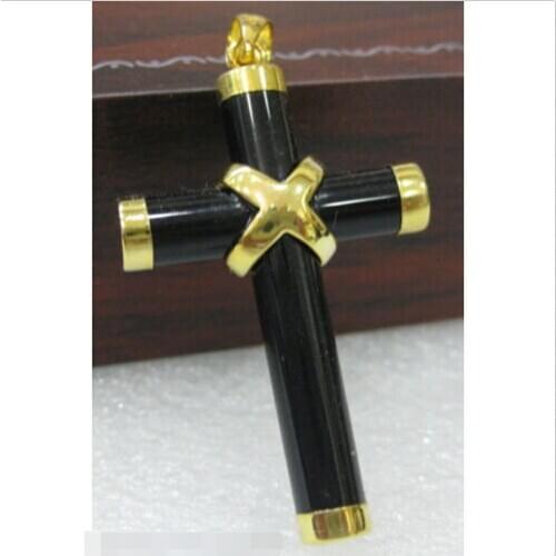 FREE shipping> >>>New gold plated black jade cross Pendant Necklace+ free Chain