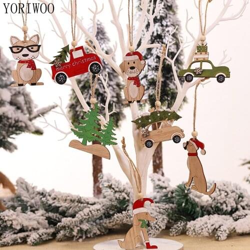 YORIWOO 5pcs Wooden Pendant Merry Christmas Decorations for Home 2020 Wood DIY Crafts Xmas Tree Hanging Ornaments New Year Gifts