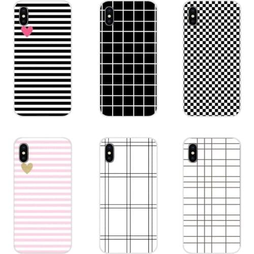 For HTC One U11 U12 X9 M7 M8 A9 M9 M10 E9 Plus Desire 630 530 626 628 816 820 830 Striped Black White Grid TPU Transparent Cover