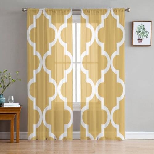 Geometric Lattice Moroccan Yellow Curtain Window Tulle For Living Room Bedroom The Kitchen Window Treatment Decorations Curtains