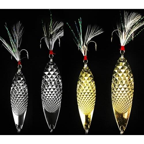 4pcs/lot 6.4cm/7.5cm Artificial Fishing Baits Metal Hard Leech Sequins Bass Lure Silver Golden with Feather