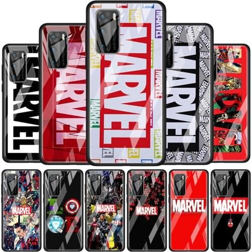 Marvel logo cool for Huawei P40 P30 Pro Plus P20 P10 Lite P Smart Z 2021 2020 2019 Luxury Tempered Glass Phone Case