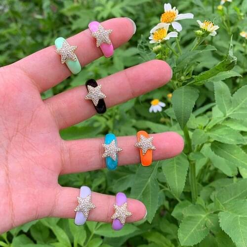 Multi Color CZ Micro Pave Gold Plated Star Shape Enamel Adjustable Finger Ring Electroplating Jewelry Fit For Party Gift