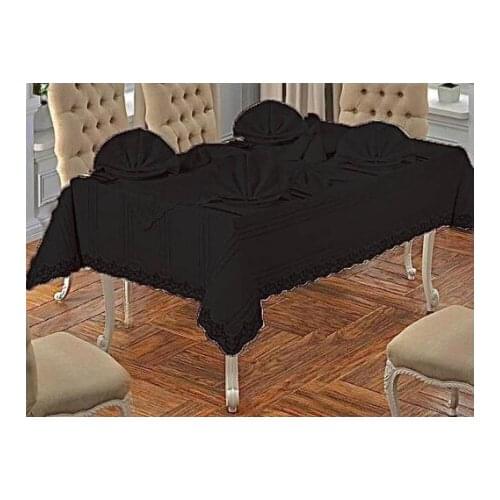 DowryWorld 26 Piece Lacy Eliza Tablecloth Set Black