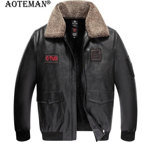 Men Winter Coats PU Leather Jackets Bomber Coat Male Fleece Fashion Mens Clothing Motorcycle Jacket Thick Vintage Outwear LM320