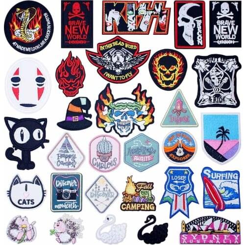 Skull Small Icon Embroidered Iron on Patches for Clothing DIY Stripes Clothes Patchwork Sticker Custom Applique