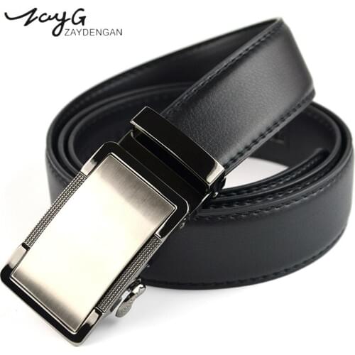 ZAYG Fashion Men Belt Automatic Alloy Buckle Belt Cow Genuine Leather Men Belts Mens Business Style High-grade Black Belt