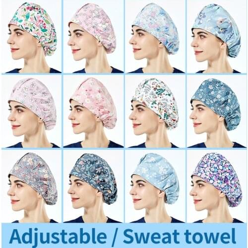 New Multicolor Floral print scrub hat for long hair women Adjustable Pet beauty dust-proof work caps with sweat-absorbent unisex