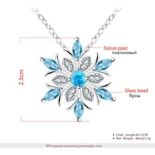 New Platinum Water Blue Snowflake Necklace Water Blue Snowflake Platinum Earrings Womens Fashion Temperament Commemoration Day
