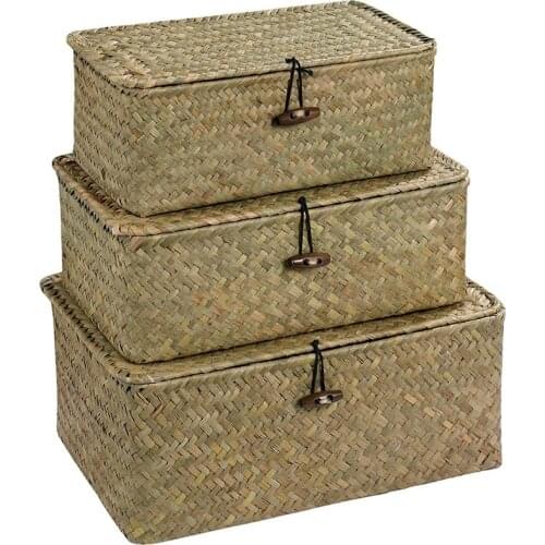 Big deal Rattan Storage Basket Makeup Organizer Multipurpose Container with Lid (S/M/L)