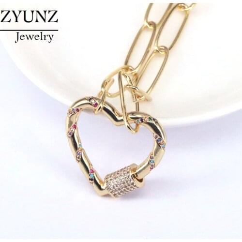 3PCS, Gold Color Crystal Zirconia Micro Paved Colorful CZ Heart Interlocking Clasp Pendant Necklace Fashion For Couple Jewelry